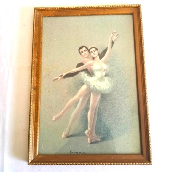 Vintage Ballet by Gina Mid-century Signature Print Framed - Picture 1 of 8